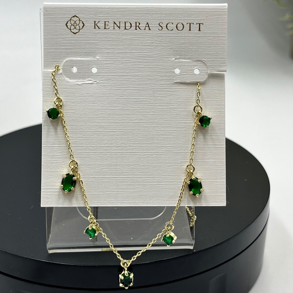 Kendra Scott Cailin Green Crystal May Delicate Strand Gol Plated Necklace